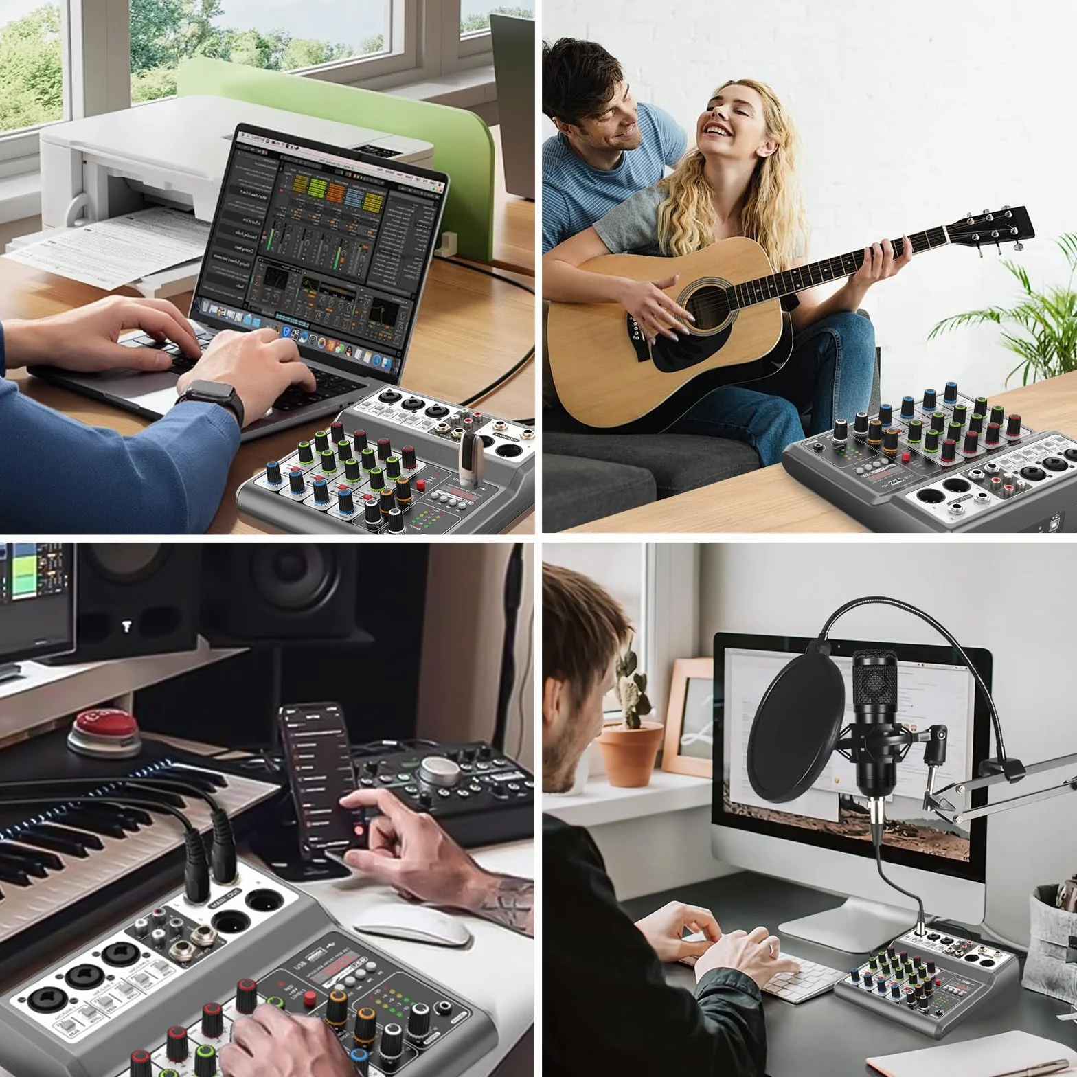 Aveek 5-kanałowy mikser audio, konsola miksująca z efektem opóźnienia pogłosu USB Bluetooth, wejście 48 V Phantom Power Stereo DJ miksery do nagrywania, transmisji na żywo, podcastów, karaoke