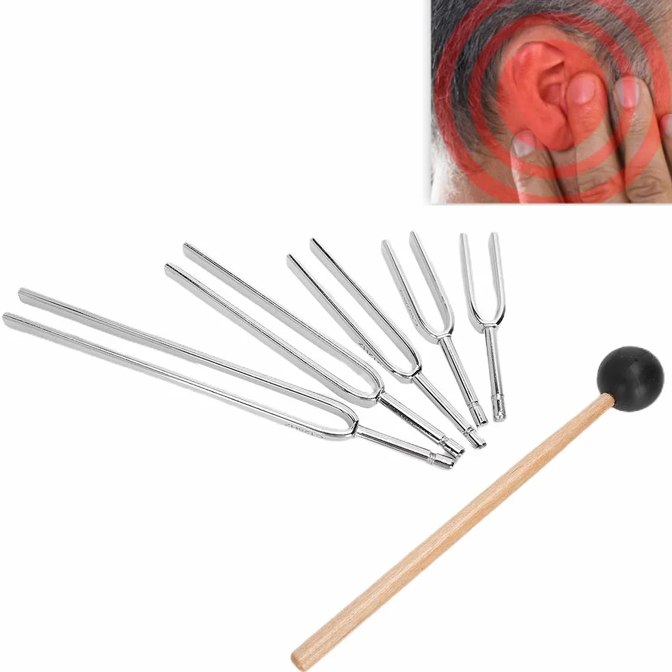 5-częściowy zestaw kamertonu, 128 Hz 256 Hz 512 Hz 1024 Hz 2048 Hz Zestaw wideł stroikowych z torbą do przechowywania i młotkiem dla muzyków, nauczycieli, przyrodników