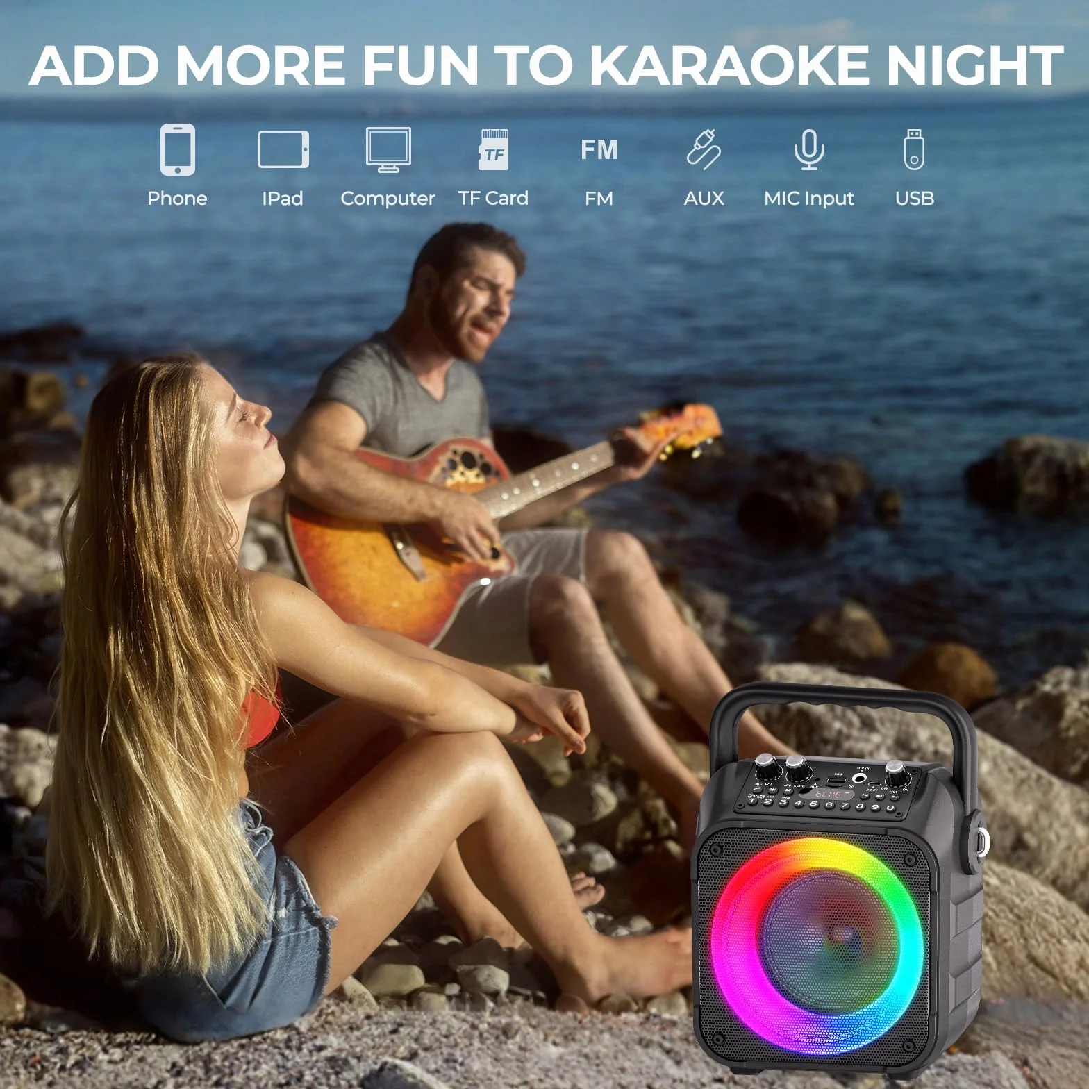 Ankuka Maszyna do karaoke, 2 mikrofony, maszyna do karaoke, dla dorosłych i dzieci, przenośny głośnik Bluetooth z systemem PA, obsługuje TWS/FM/AUX/USB/TF/REC na imprezę, urodziny, dom (czarny)