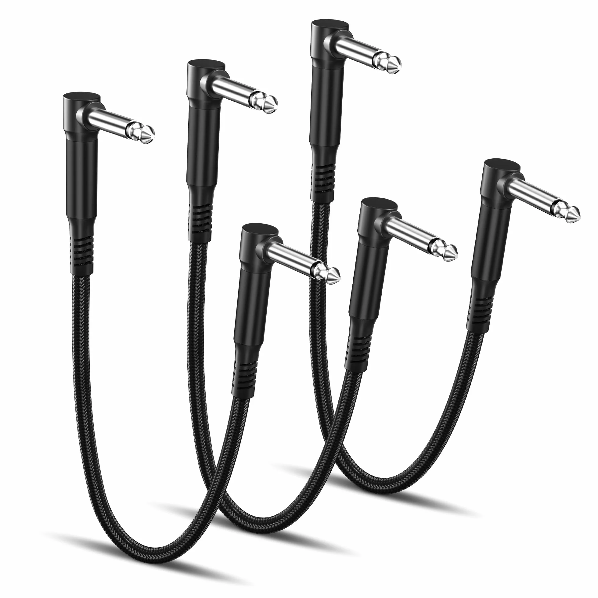 RUXELY Kabel krosowy gitarowy 6,35 mm 0,15M/3-Sztuki, wtyczka 90 stopni 1/4", kabel instrumentalny, kabel krosowy do gniazda gitarowego, kabel kątowy do efektów gitarowych/basowych, pedałów