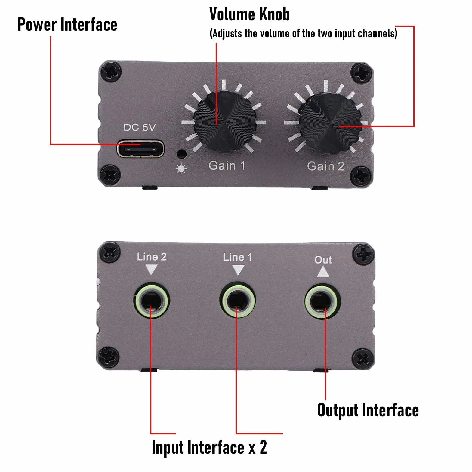 Elprico Mikser Dźwięku 3,5 Mm, 2 Wejścia i 1 Wyjście, Miksowania Dźwięku Stereo z podwójną regulacją Głośności, do Komputerów i Słuchawek