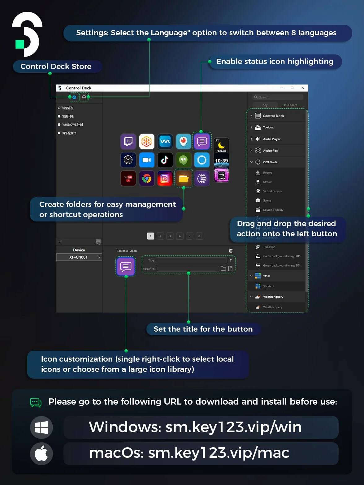 SOOMFON Studio Stream Control Deck, kontroler do sterowania nagraniami na żywo z 15 klawiszami makro i pulpitem nawigacyjnym, przyciski LCD do OBS, Twitch, YouTube, idealny do edycji wideo