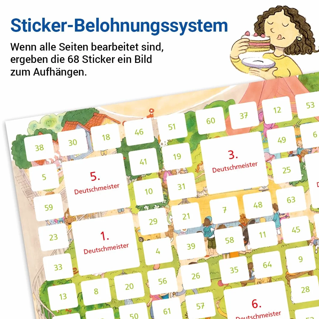 Das Übungsheft Deutsch 4: Rechtschreib- und Grammatiktraining für Klasse 1 bis 4. Mit Stickerbogen und Lösungsbeilage